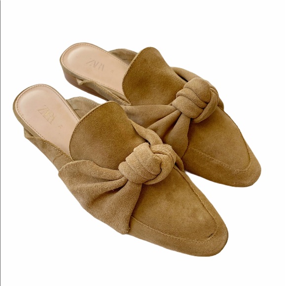 Zara Shoes - Zara Suede Open Back Loafers with Tie